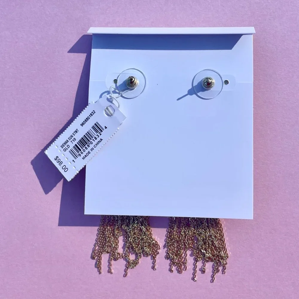 NWT Kendra Scott 14K Gold Plated Sun Earrings with Chain Tassles - Picture 6 of 14